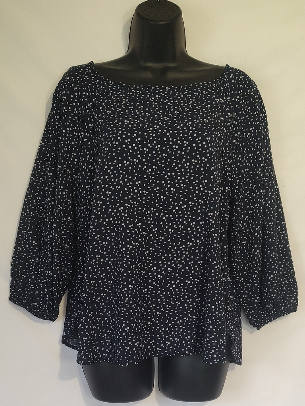 LOFT Navy Blue Polka Dot Blouse - Boatneck 3/4 Sleeve